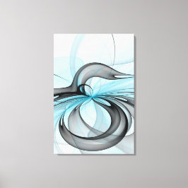 Abstracte antracite grijs blauwe, moderne fractale canvas afdruk