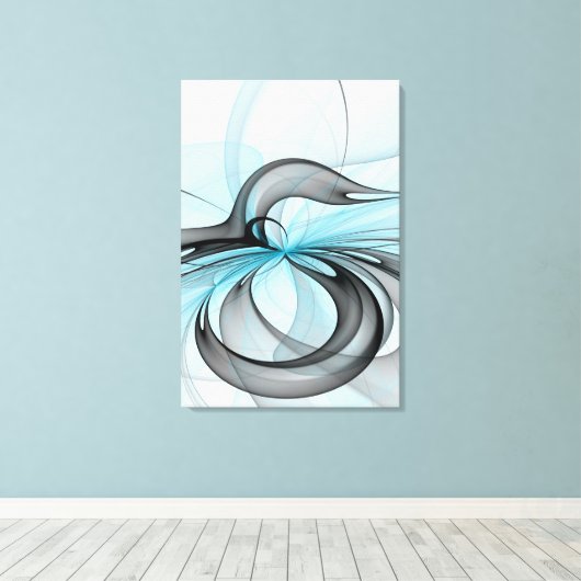 Abstracte antracite grijs blauwe, moderne fractale canvas afdruk (Insitu (Houten vloer))