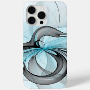 Abstracte antracite grijs blauwe, moderne fractale iPhone 15 pro max hoesje