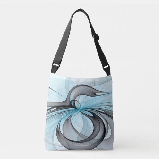 Abstracte antracite grijs blauwe, moderne fractale crossbody tas (Voorkant)
