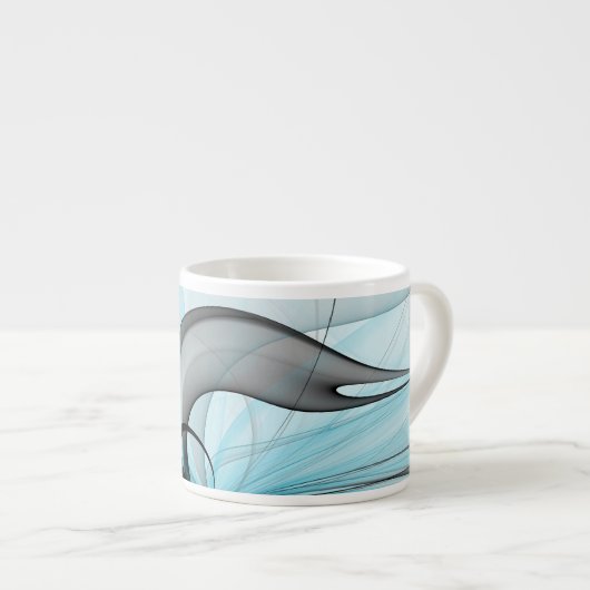 Abstracte antracite grijs blauwe, moderne fractale espresso kop (Voorkant rechts)