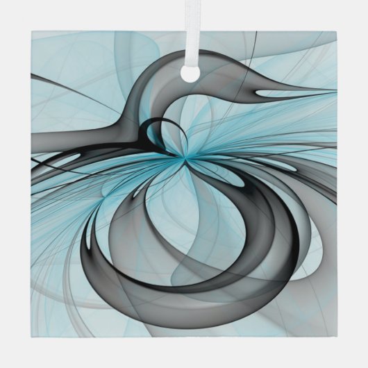 Abstracte antracite grijs blauwe, moderne fractale glas ornament (Achterkant)