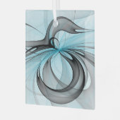 Abstracte antracite grijs blauwe, moderne fractale glas ornament (Voorkant links)