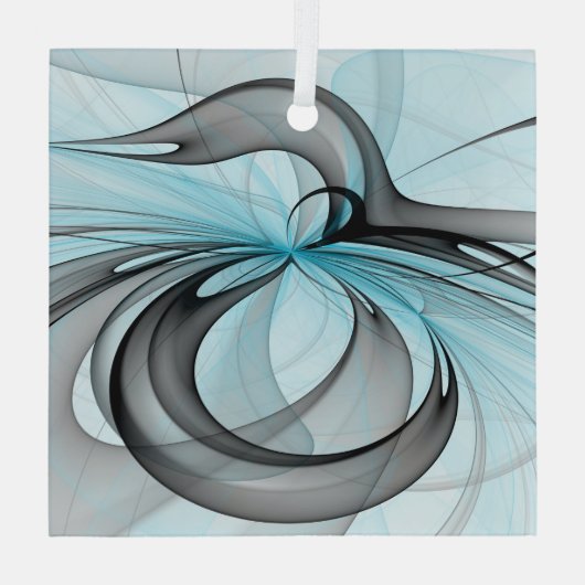 Abstracte antracite grijs blauwe, moderne fractale glas ornament (Achterkant)