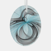 Abstracte antracite grijs blauwe, moderne fractale glas ornament (Voorkant Rechts)