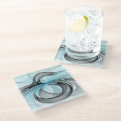 Abstracte antracite grijs blauwe, moderne fractale glazen onderzetter (Schuin)