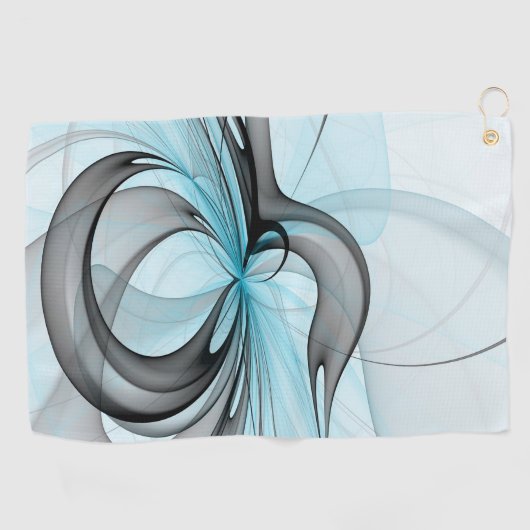 Abstracte antracite grijs blauwe, moderne fractale golfhanddoek (Horizontaal)
