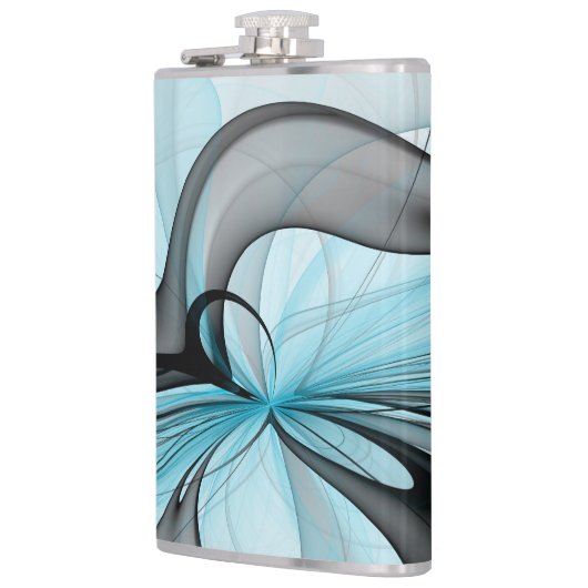 Abstracte antracite grijs blauwe, moderne fractale heupfles (Links)