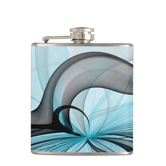 Abstracte antracite grijs blauwe, moderne fractale heupfles (Voorkant)