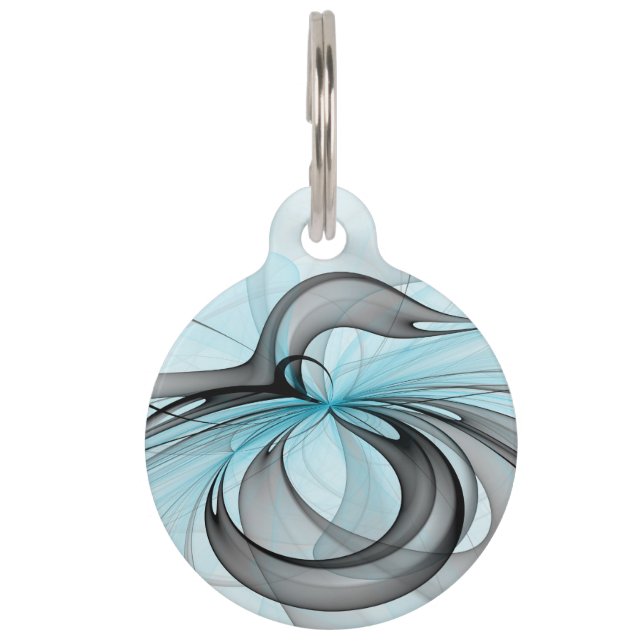 Abstracte antracite grijs blauwe, moderne fractale huisdierpenning (Voorkant)