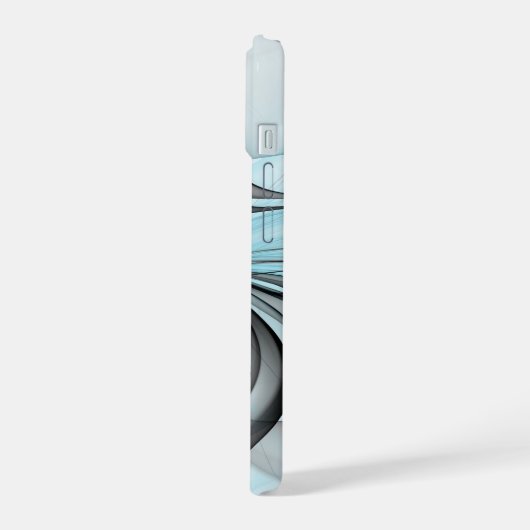 Abstracte antracite grijs blauwe, moderne fractale iPhone 15 case (Linkerkant)