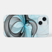 Abstracte antracite grijs blauwe, moderne fractale iPhone 15 case (Achterkant horizontaal)