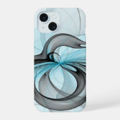 Abstracte antracite grijs blauwe, moderne fractale iPhone 15 case (Achterkant)