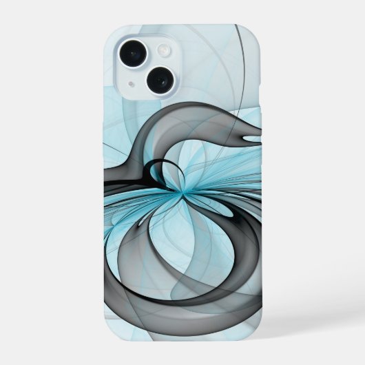 Abstracte antracite grijs blauwe, moderne fractale iPhone 15 case (Achterkant)