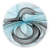 Abstracte antracite grijs blauwe, moderne fractale keramische knop (Voorkant)