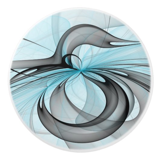 Abstracte antracite grijs blauwe, moderne fractale keramische knop (Voorkant)