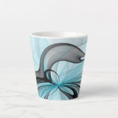 Abstracte antracite grijs blauwe, moderne fractale latte mok (Voorkant)