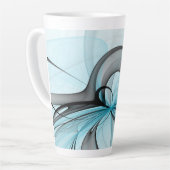 Abstracte antracite grijs blauwe, moderne fractale latte mok (Linkerhoek)