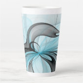 Abstracte antracite grijs blauwe, moderne fractale latte mok (Voorkant)