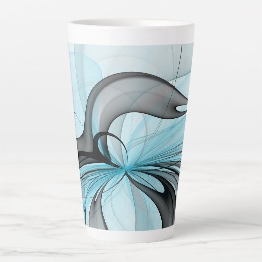 Abstracte antracite grijs blauwe, moderne fractale latte mok (Voorkant)