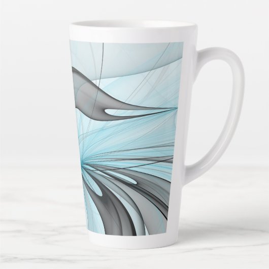 Abstracte antracite grijs blauwe, moderne fractale latte mok (Rechts)