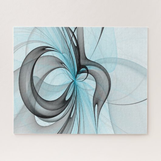 Abstracte antracite grijs blauwe, moderne fractale legpuzzel (Horizontaal)