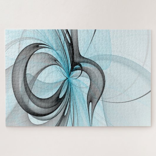 Abstracte antracite grijs blauwe, moderne fractale legpuzzel (Horizontaal)