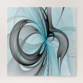 Abstracte antracite grijs blauwe, moderne fractale legpuzzel (Horizontaal)