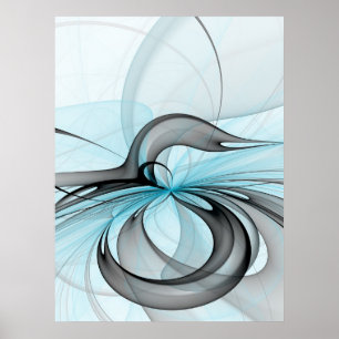 Abstracte antracite grijs blauwe, moderne fractale poster