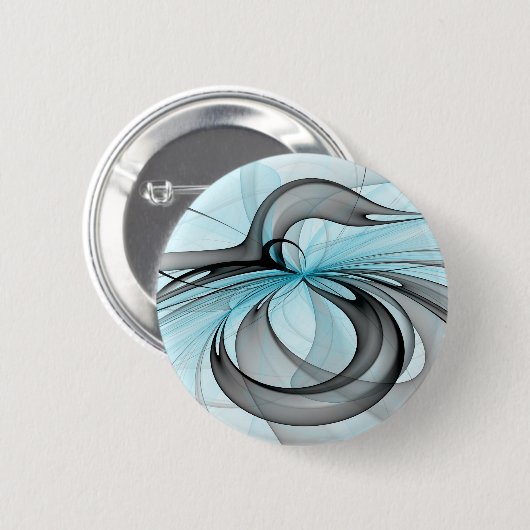 Abstracte antracite grijs blauwe, moderne fractale ronde button 5,7 cm (Voorkant /achterkant)
