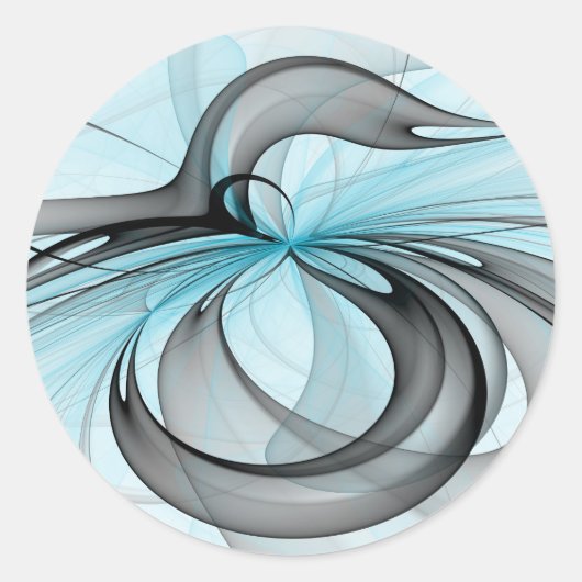 Abstracte antracite grijs blauwe, moderne fractale ronde sticker (Voorkant)