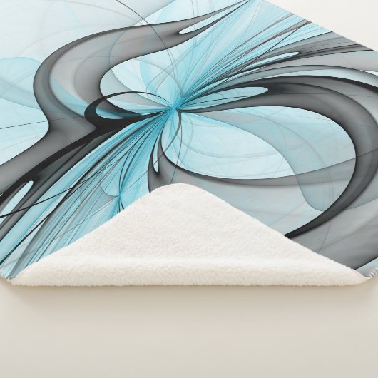 Abstracte antracite grijs blauwe, moderne fractale sherpa deken (3/4)