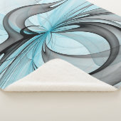Abstracte antracite grijs blauwe, moderne fractale sherpa deken (3/4)