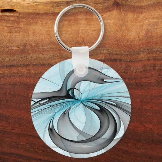 Abstracte antracite grijs blauwe, moderne fractale sleutelhanger (Voorkant)