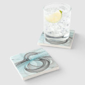 Abstracte antracite grijs blauwe, moderne fractale stenen onderzetter (Zijkant)