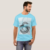 Abstracte antracite grijs blauwe, moderne fractale t-shirt (Voorkant volledig)