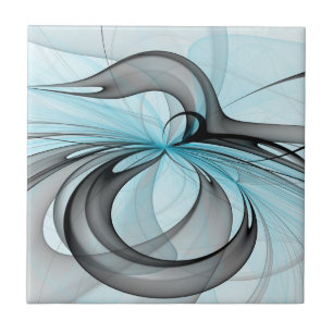 Abstracte antracite grijs blauwe, moderne fractale tegeltje