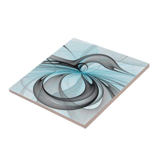 Abstracte antracite grijs blauwe, moderne fractale tegeltje (Zijkant)