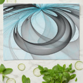 Abstracte antracite grijs blauwe, moderne fractale theedoek (Gevouwen)