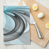 Abstracte antracite grijs blauwe, moderne fractale theedoek (Quarter Fold)