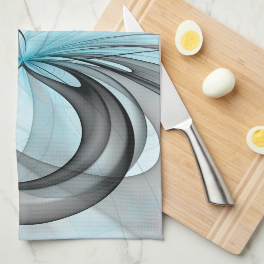 Abstracte antracite grijs blauwe, moderne fractale theedoek (Quarter Fold)