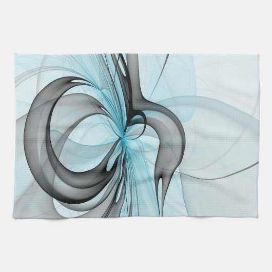 Abstracte antracite grijs blauwe, moderne fractale theedoek (Horizontaal)