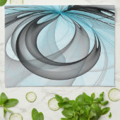 Abstracte antracite grijs blauwe, moderne fractale theedoek (Gevouwen)