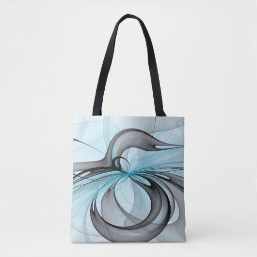 Abstracte antracite grijs blauwe, moderne fractale tote bag (Voorkant)