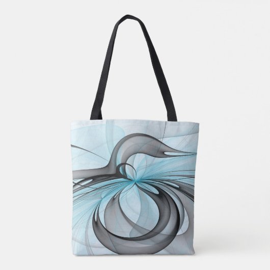 Abstracte antracite grijs blauwe, moderne fractale tote bag (Achterkant)