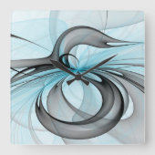 Abstracte antracite grijs blauwe, moderne fractale vierkante klok (Voorkant)