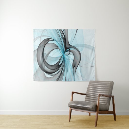 Abstracte antracite grijs blauwe, moderne fractale wandkleed (In Situ (horizontaal))