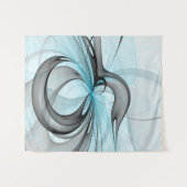 Abstracte antracite grijs blauwe, moderne fractale wandkleed (Voorkant (horizontaal))