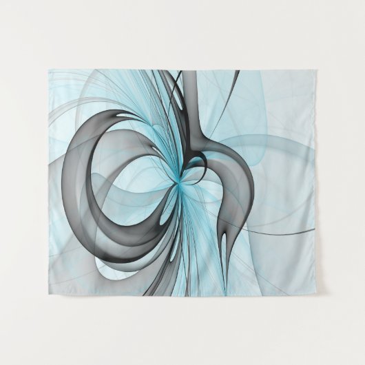 Abstracte antracite grijs blauwe, moderne fractale wandkleed (Voorkant (horizontaal))