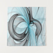 Abstracte antracite grijs blauwe, moderne fractale wandkleed (Voorkant (horizontaal))